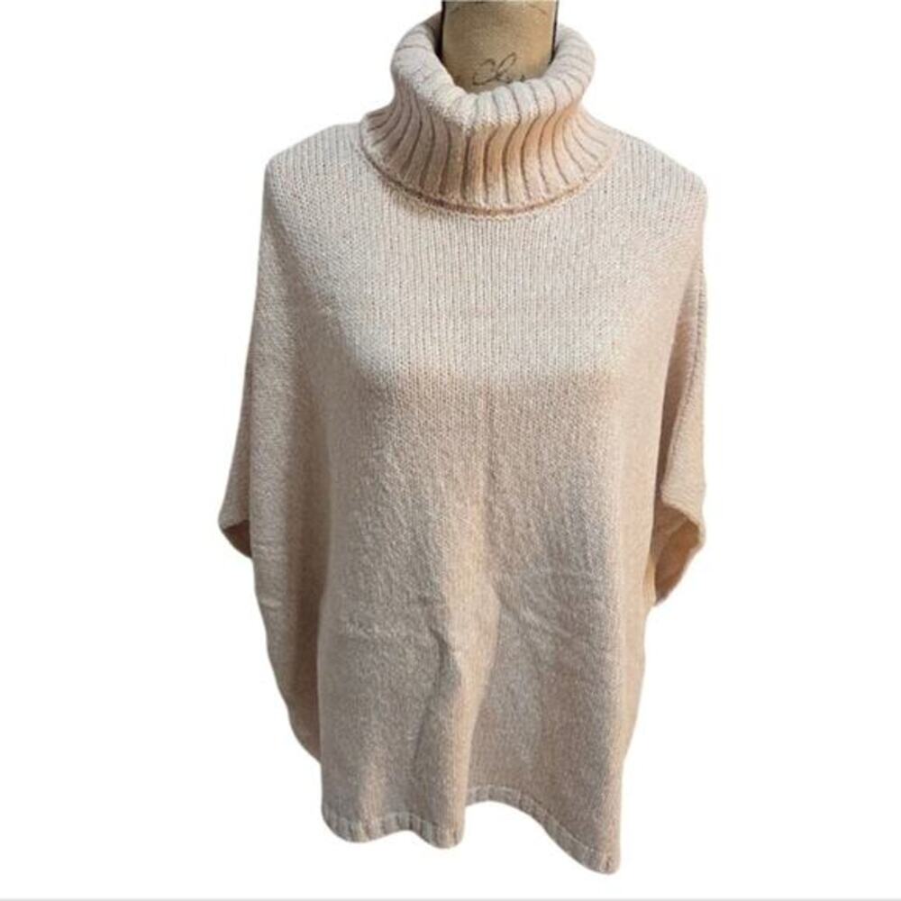Loft Womens Medium Peach Marled Metallic Turtleneck Poncho Sweater‎ Shimmer Knit